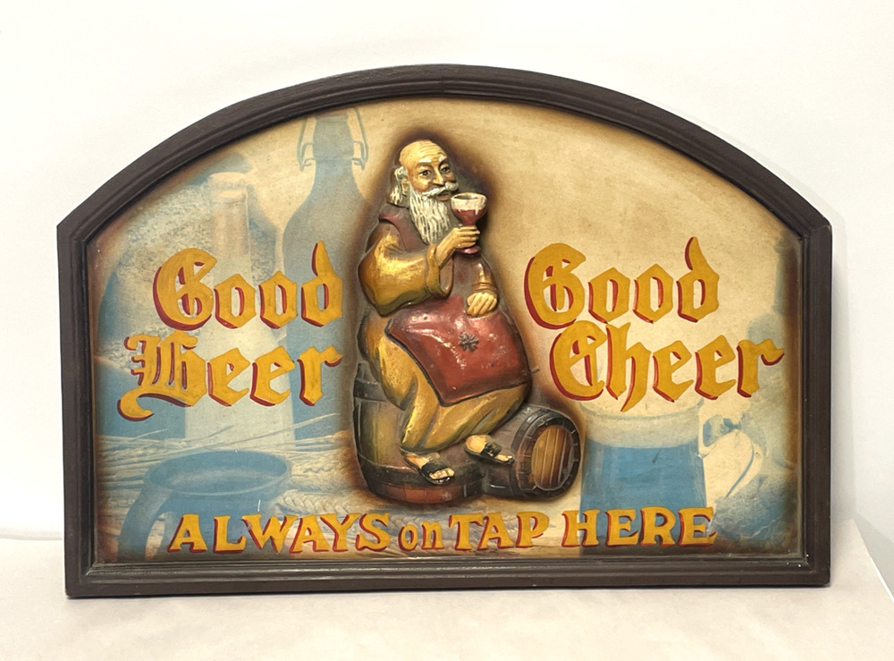 Vintage Good Cheer Always On Tap Here Wooden Beer Pub Sign Bar Wall Decor 23”